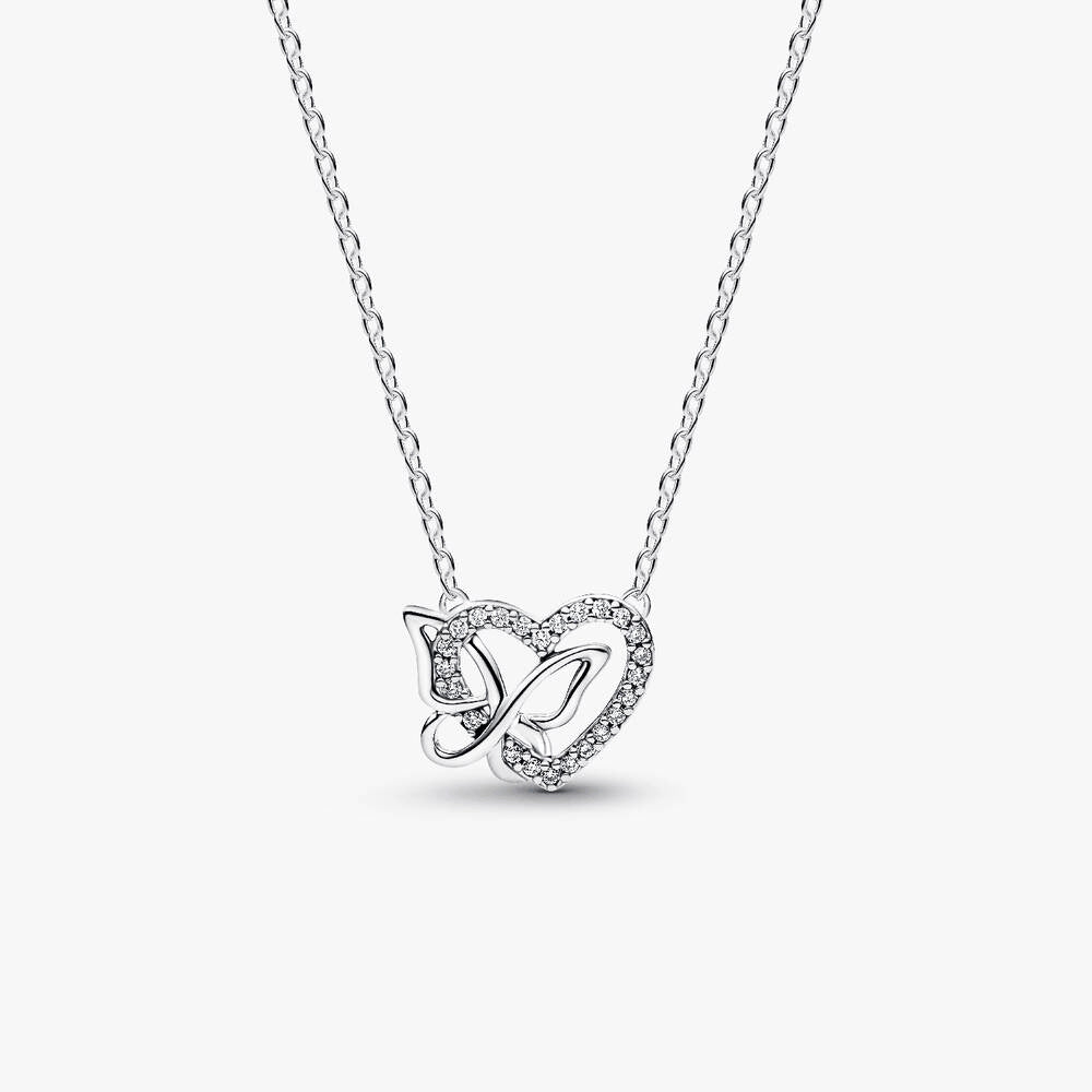 Entwined Heart & Butterfly Pendant Necklace