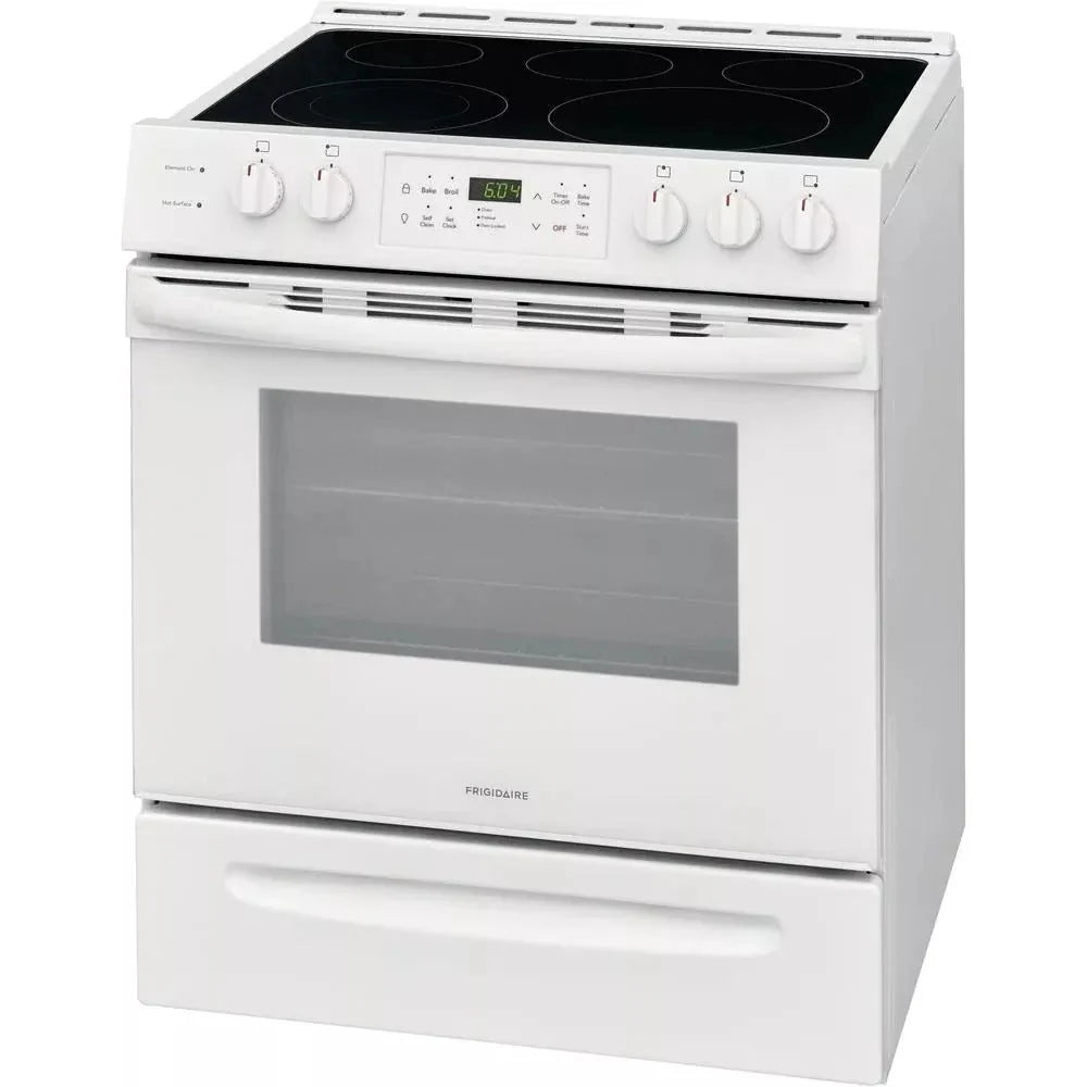 30 in. 5.0 Cu. Ft. Single Oven Electric Range, White With NVS Black Glass