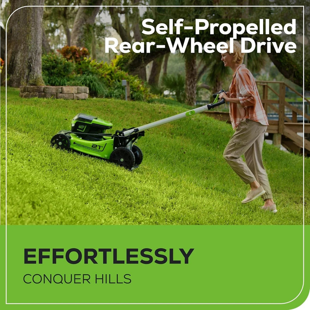 Greenworks Cordless Self-Propelled Lawn Mower, 60V, 21-Inch, 2 x 4.0Ah Batteries, Dual-Port Rapid Charger
