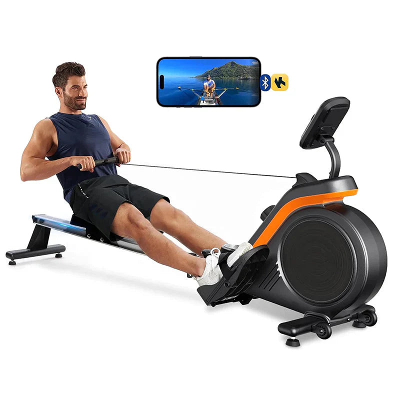 Foldable Magnetic Rowing Machine, 350 lb Weight Capacity, Bluetooth, Black