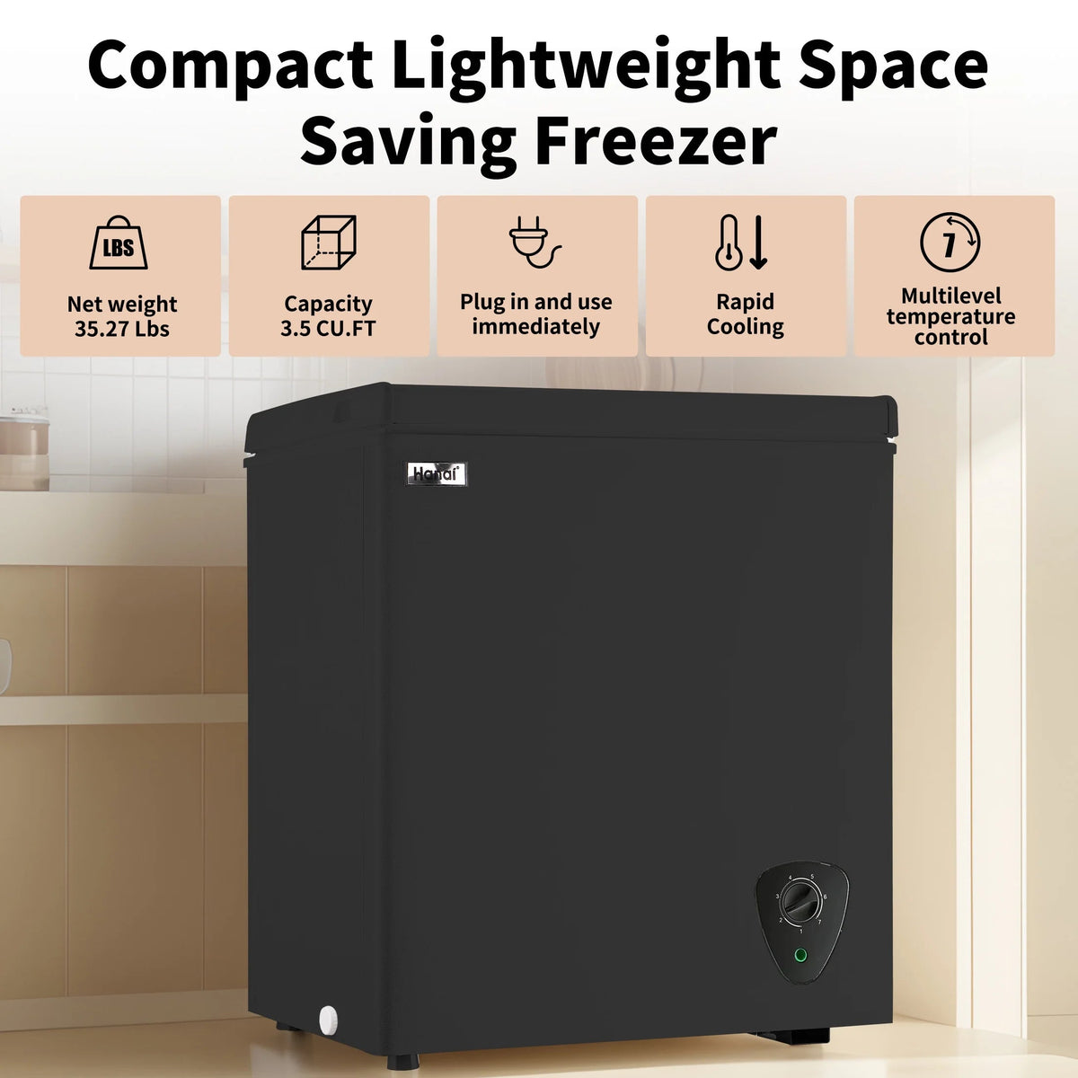WANAI 5 Cu Ft Chest Freezer - Black