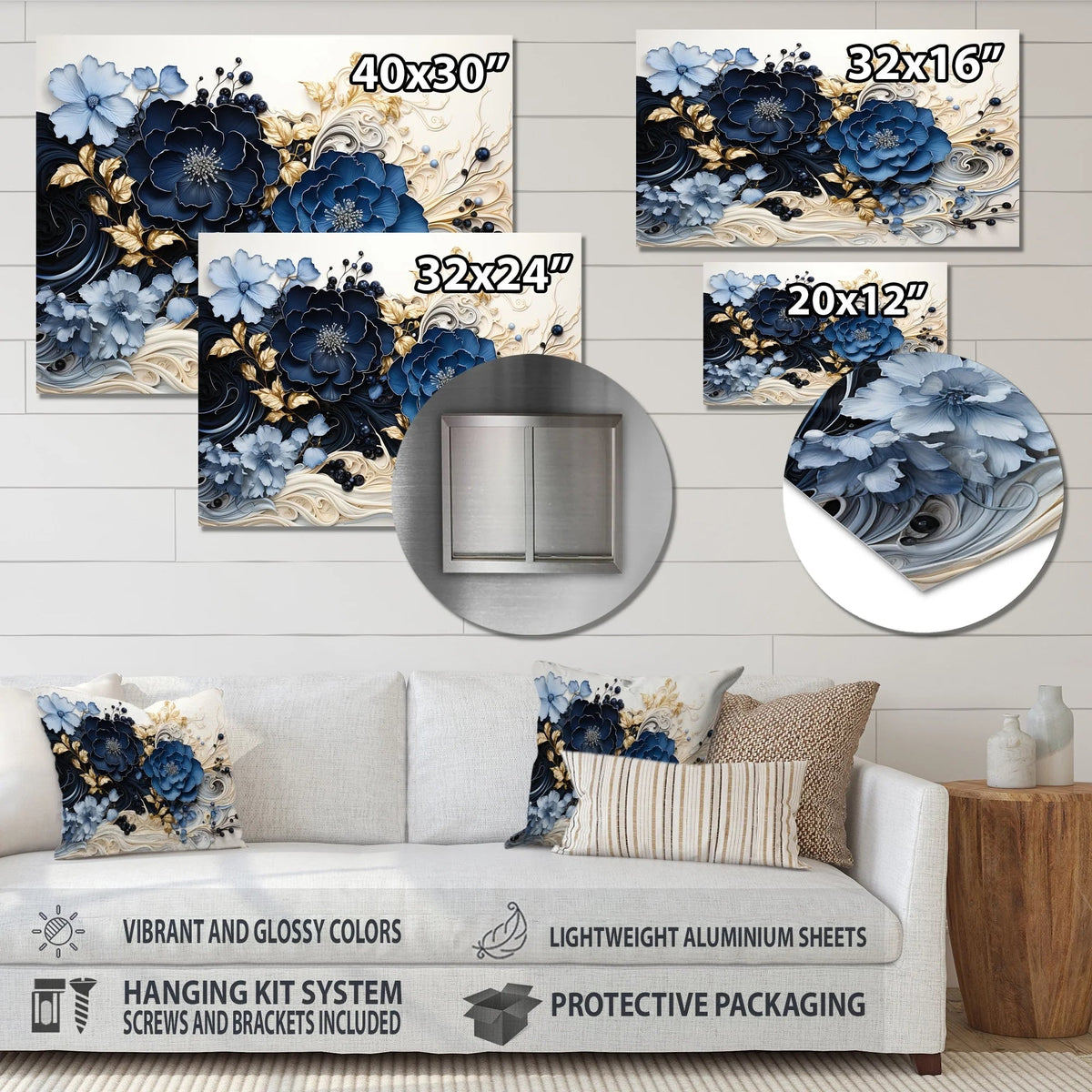 Abstract Spiral Aluminum Wall Art, Gold And Blue, Multiple Sizes