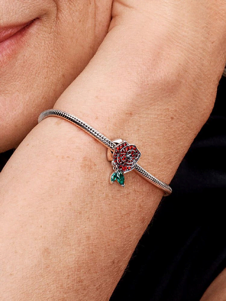Sparkling Rose in Bloom Charm