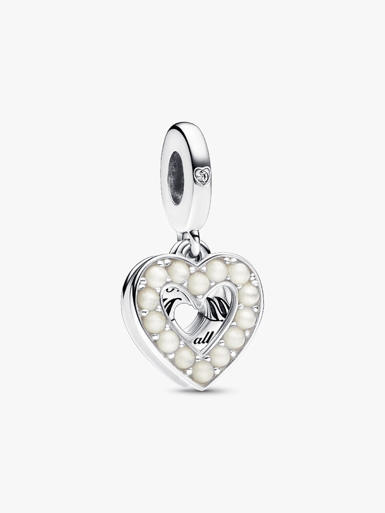Pearlescent White Heart Double Dangle Charm