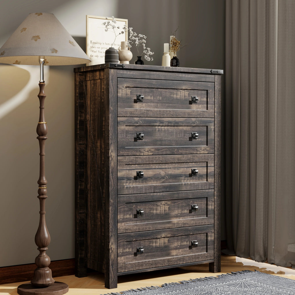 Farmhouse Engineered Wood 5-Drawer Dresser, 15.75in D x 31.25in W x 48in H