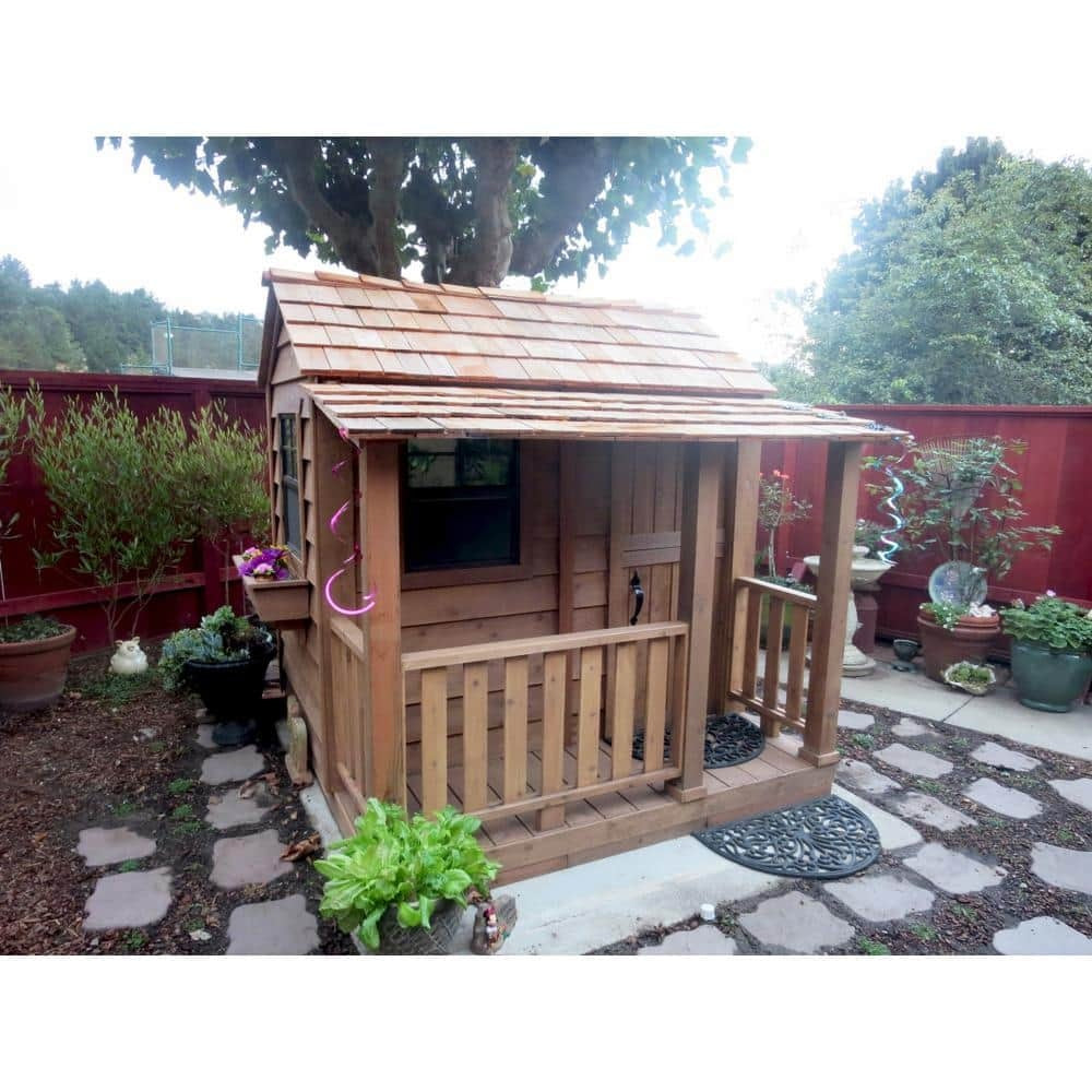 Little Squirt Cedar Wooden Kids Outdoor Playhouse 6 x 6 ft With Dutch Door, 3 Screened Windows And Floor