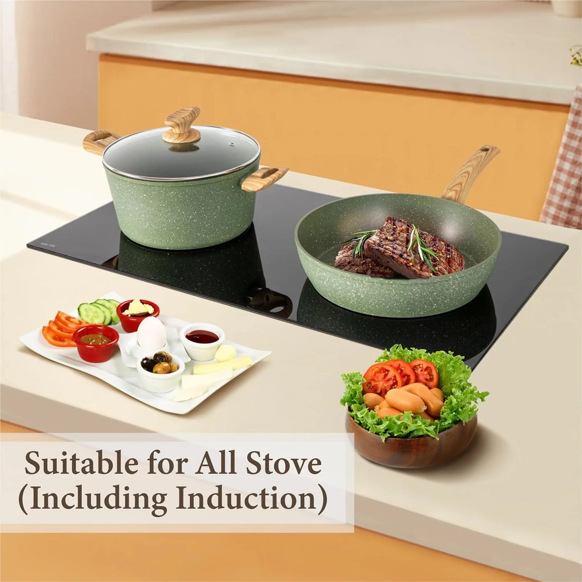 Kitchen Academy 12 Piece Green Granite Nonstick Induction Cookware Set - KA-CS01