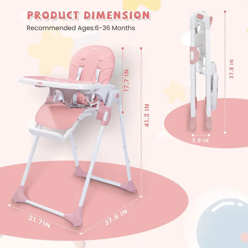 SEJOY Portable Folding Baby High Chair, Pink