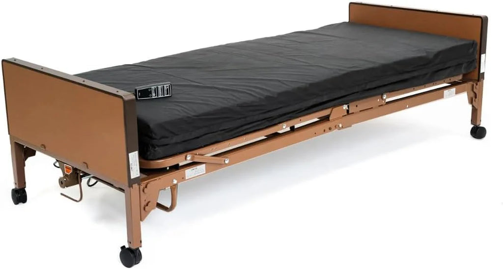 Med Mart Fully Electric Hospital Bed Set With Foam Mattress And Half Rails, Twin, Bronze, 80 x 36 x 21.5 in