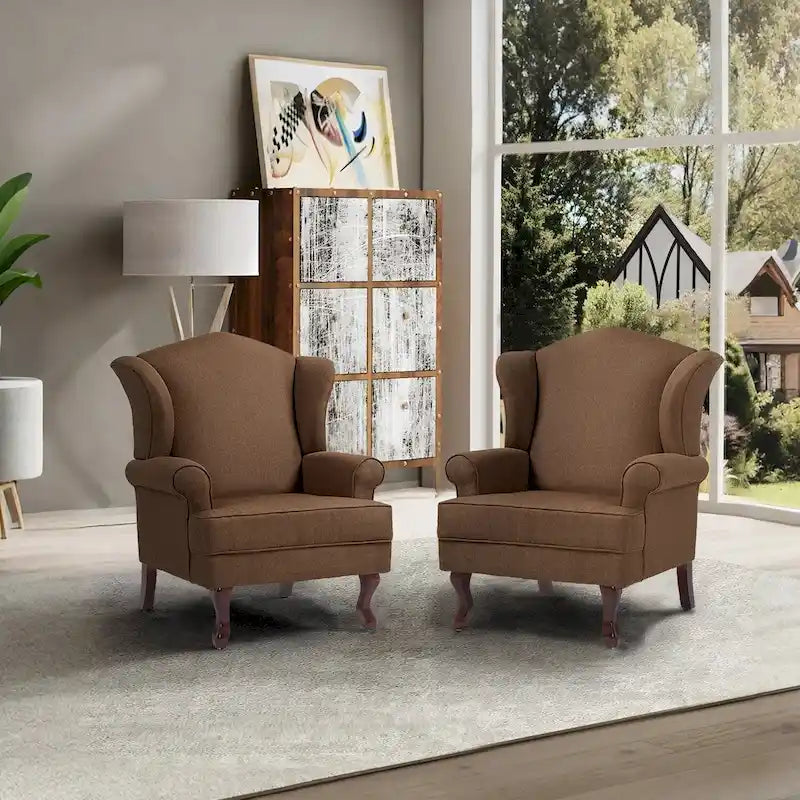 Traditional Wingback Upholstered Accent Chairs, Set of 2, 31 W x 31.8 D x 42.9 H