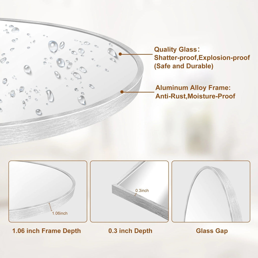 Arched Full Length Floor Mirror With Aluminum Alloy Frame - 65x22, 71x24, 71x28, 71x32