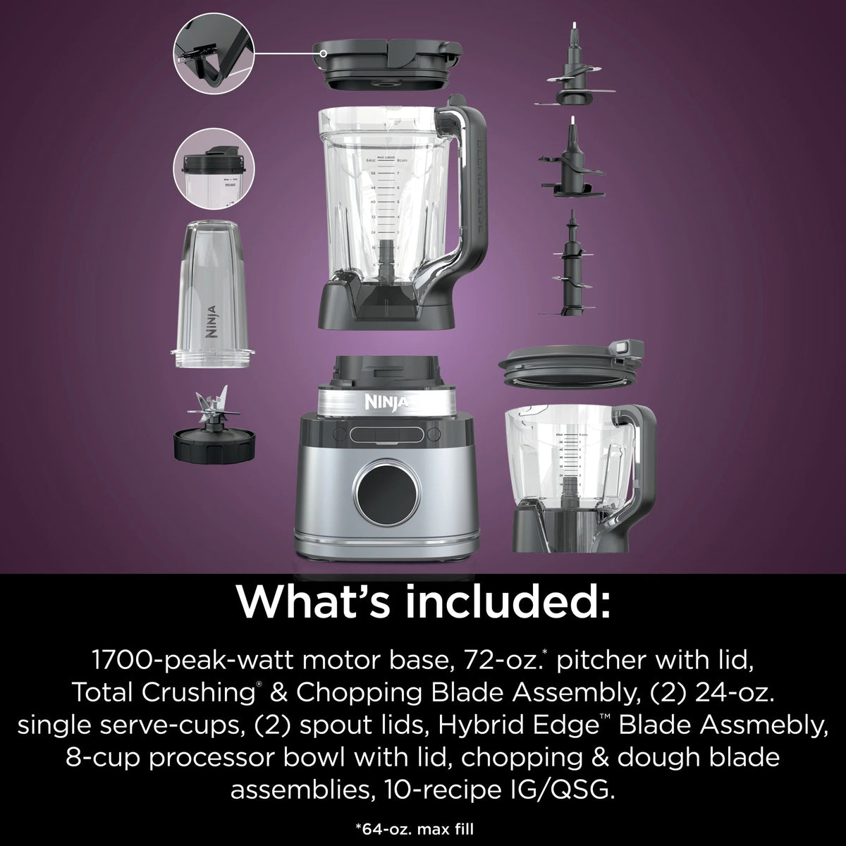 Ninja Detect Kitchen System Power Blender And Processor With BlendSense Technology, 1700 Peak Watt - TB400