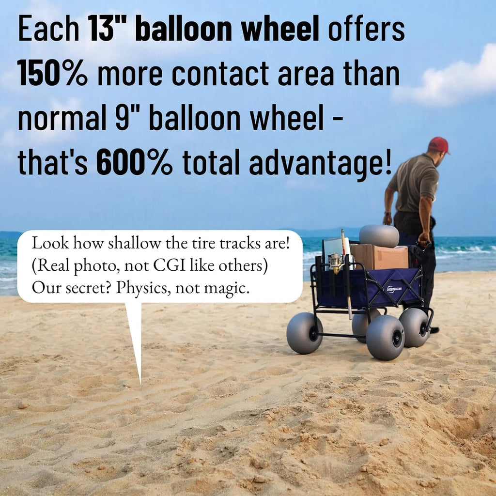 CRESTWALKER Beach Cart With 13in Balloon Wheels, Chair Racks And Pump - Beach Wagon