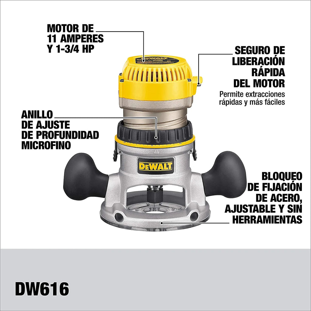 DEWALT Fixed Base Router, 1-3/4 HP, 11 Amp, Yellow - DW616