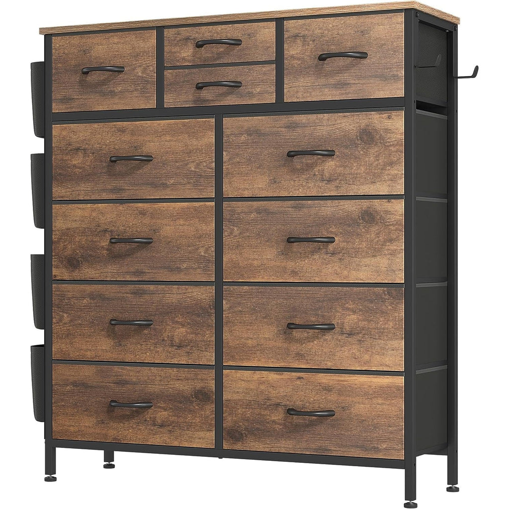 12-Drawer Fabric Dresser With Wood Top And Metal Frame