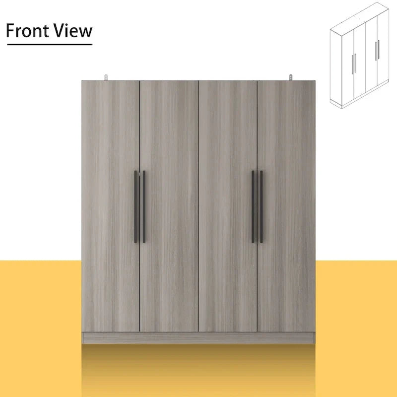 FUFU&GAGA Freestanding Solid Wood Wardrobe Closet With Storage Shelves