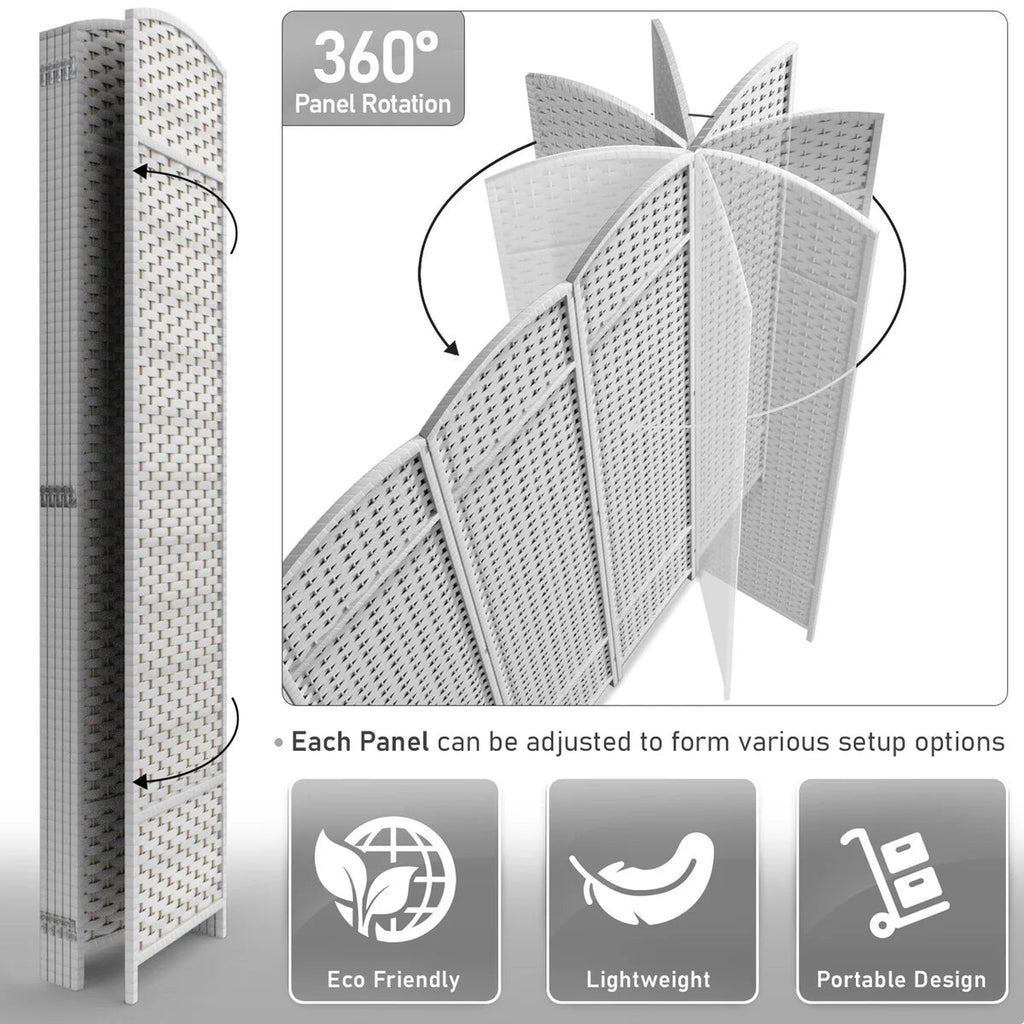 6-Panel Room Divider Privacy Screen With Hand-Woven Mesh Panels - 6 Ft Tall