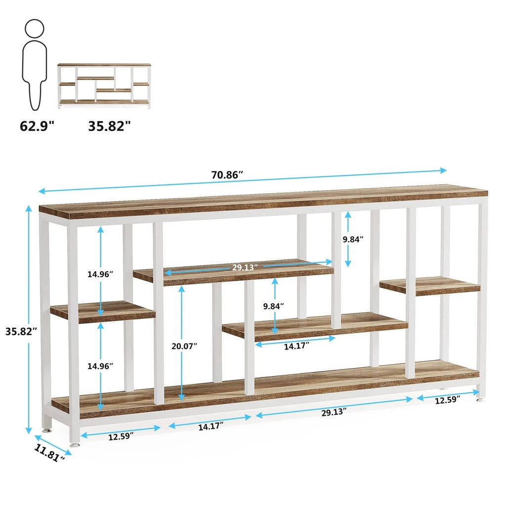 3-Tier Console Sofa Table With Storage, 70.9 Inch