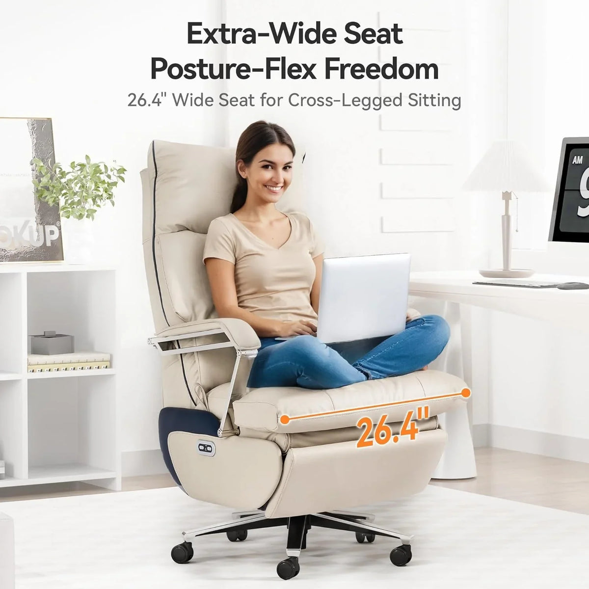 OKUP Executive Office Chair With 2 Motors, Footrest, 190 Kg Capacity, Beige - M80