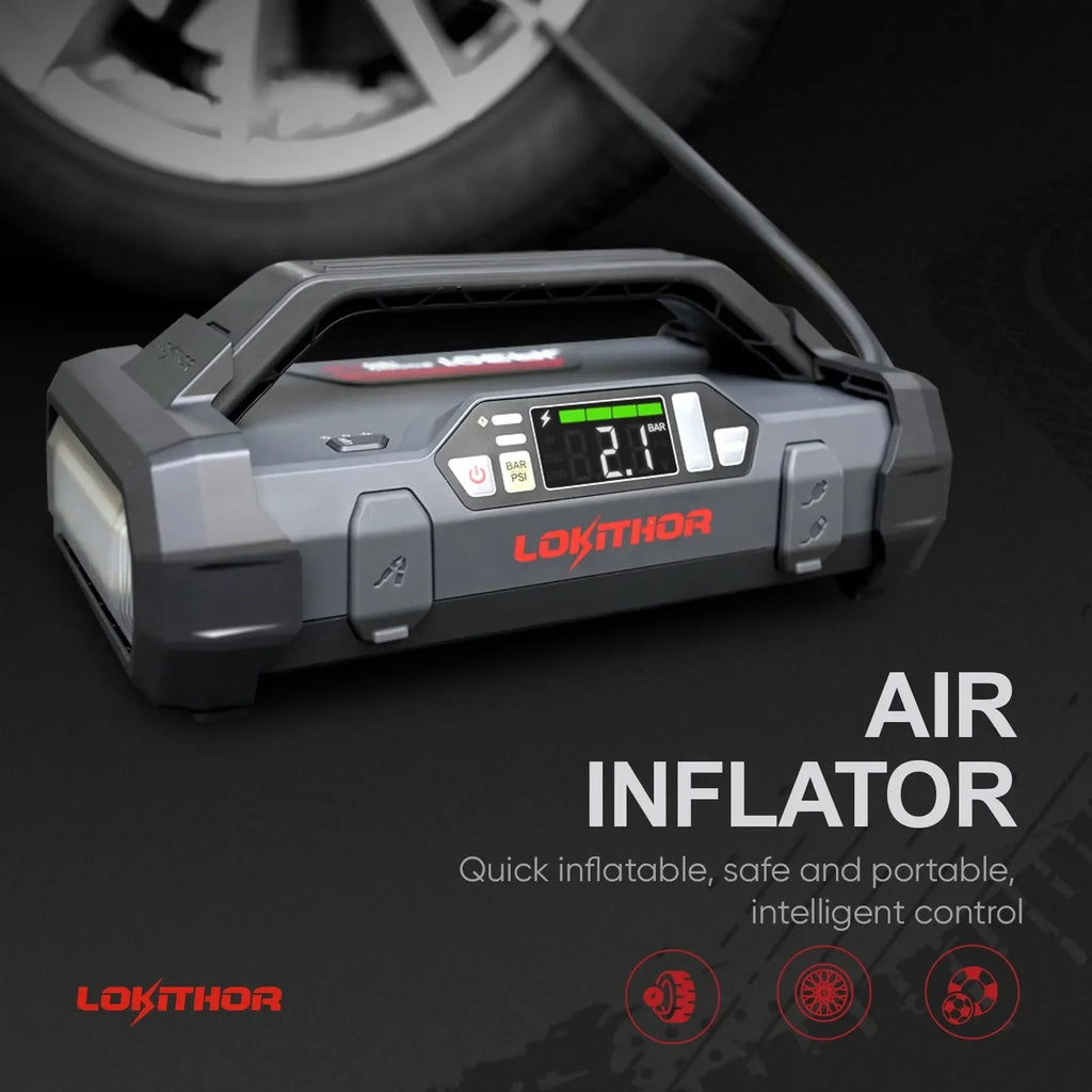LOKITHOR 2000A 20000mAh 12V Jump Starter With 150 PSI Air Compressor - JA301