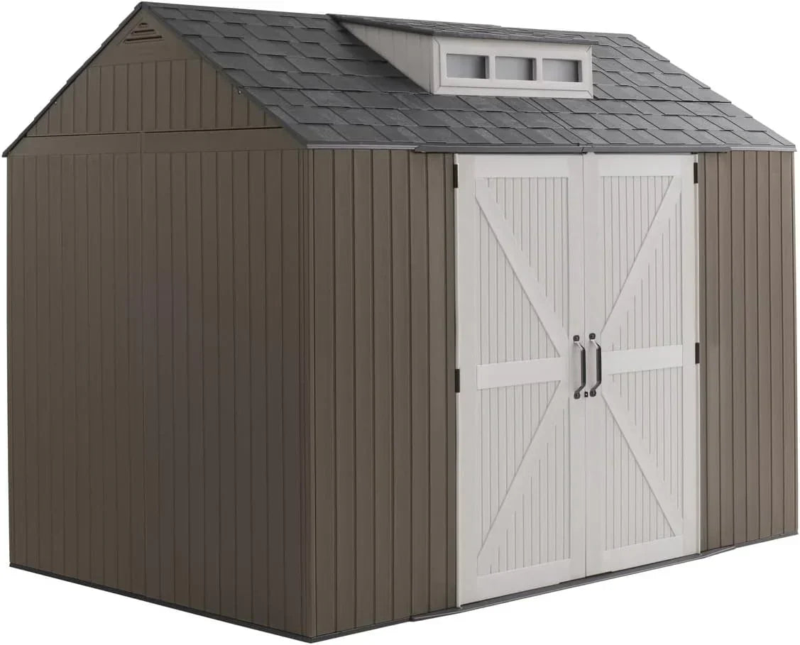 Rubbermaid Resin Outdoor Storage Shed With Floor, 7x7 ft, Gray