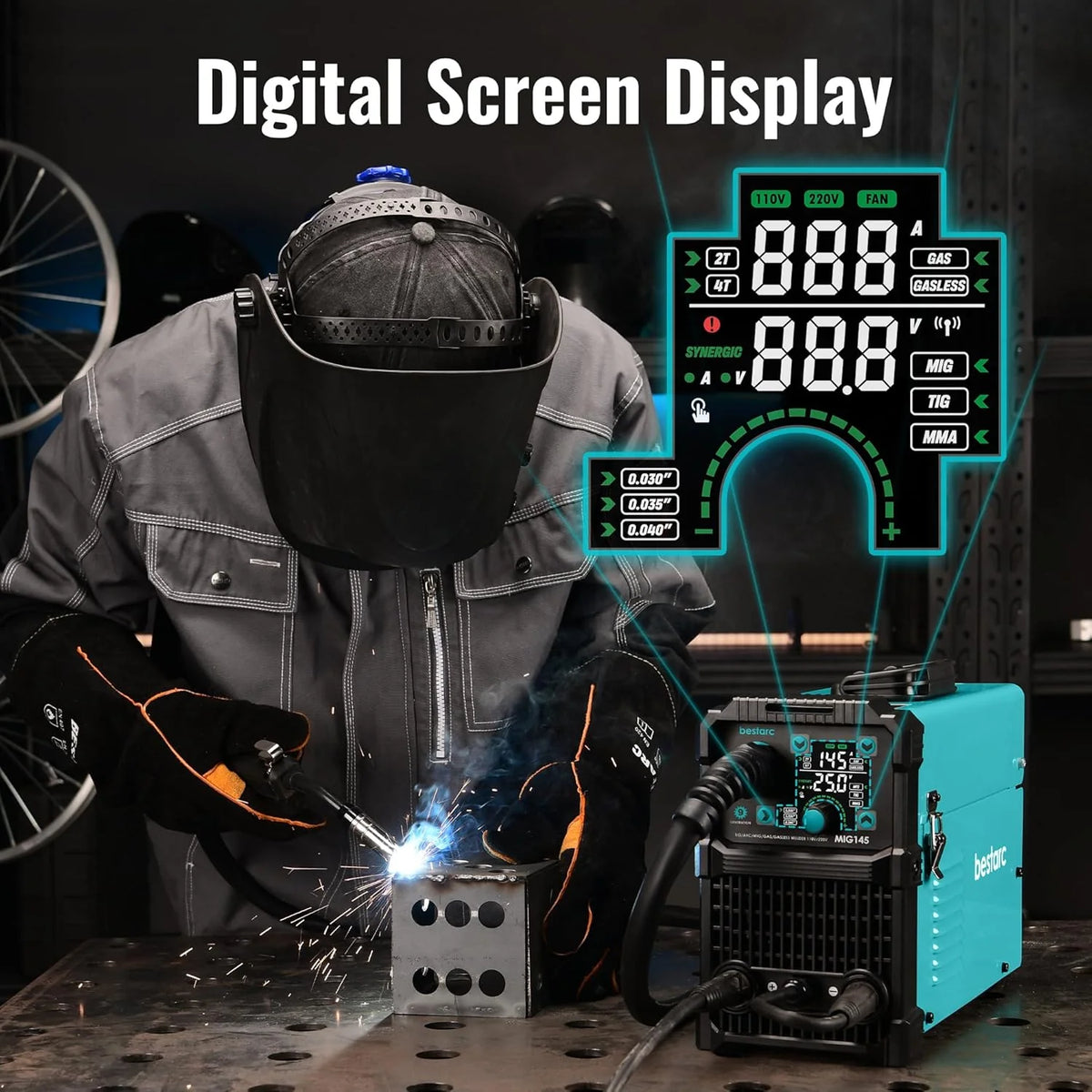 bestarc 145A 3-in-1 MIG Welder, 110V/220V - MIG145-9GEN-110/220V, MIG145-1122
