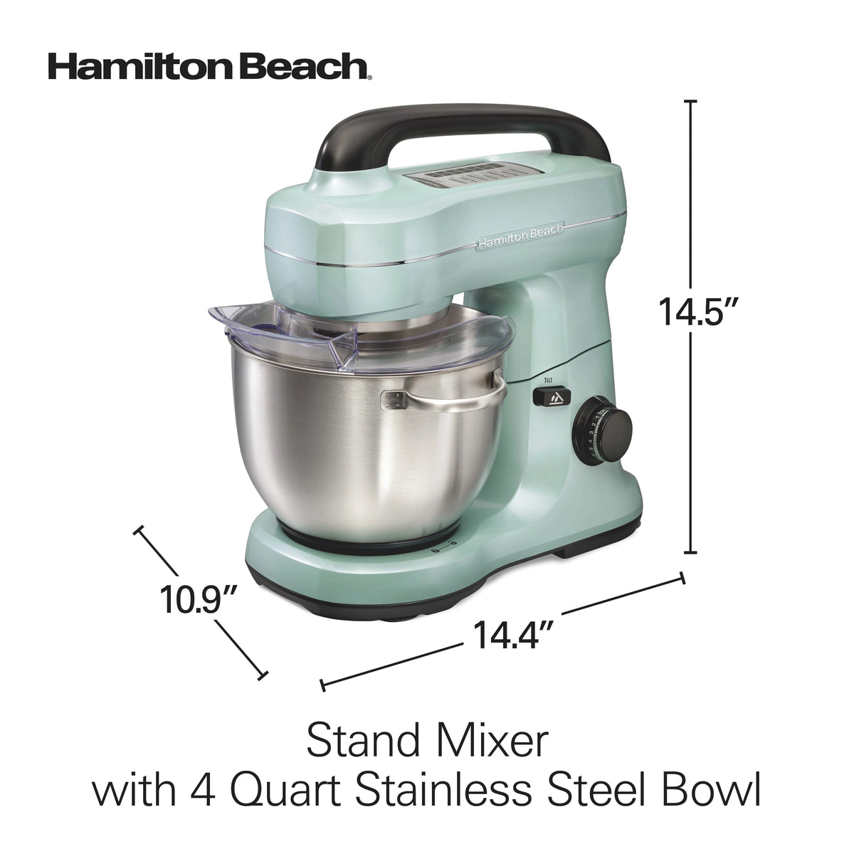 Hamilton Beach 4 Quart 7-Speed Tilt-Head Stand Mixer With Dough Hook, Whisk And Flat Beater - Black