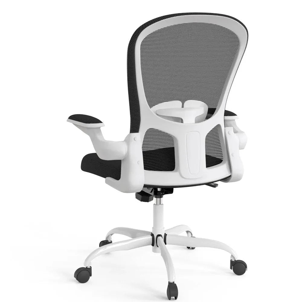 Silybon Ergonomic Office Task Chair, White, 20in D x 24in W x 38in H - Flip-Up Arms