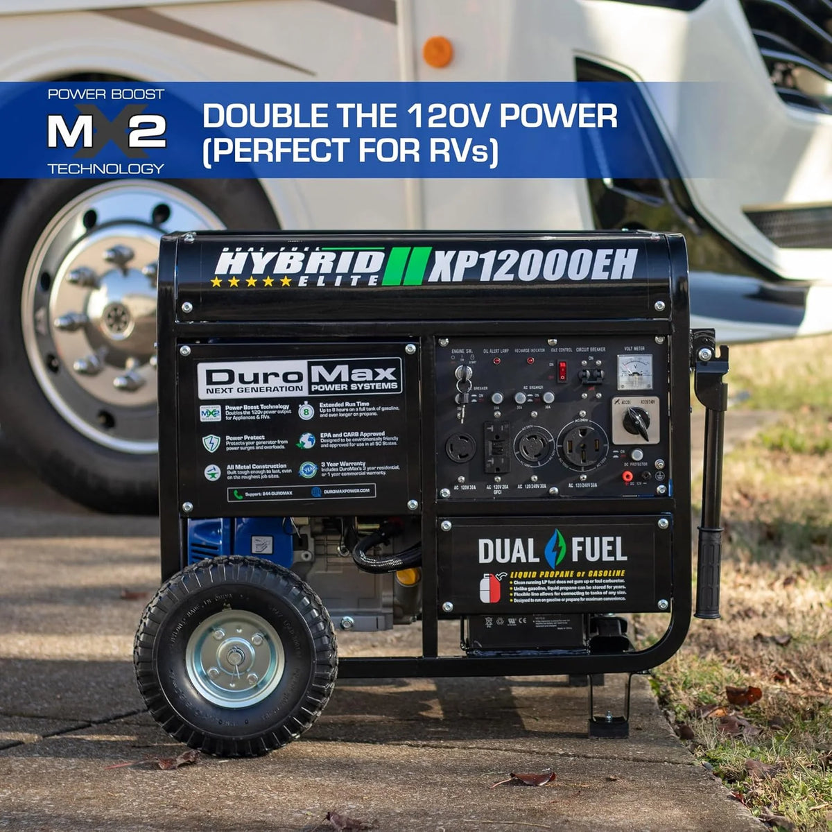 DuroMax 13,000-Watt Dual Fuel Portable Generator, Gasoline/Propane, Electric Start - XP13000EH