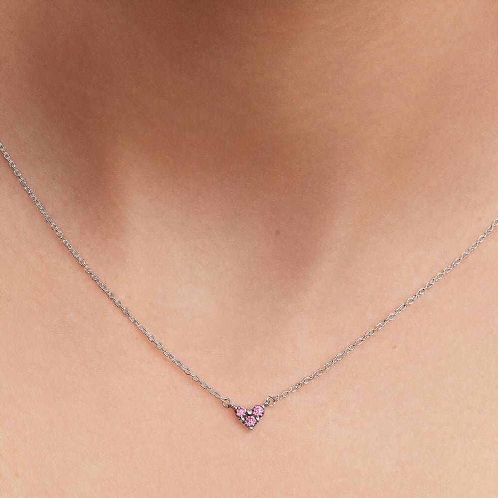 Triple Stone Pink Heart Collier Necklace