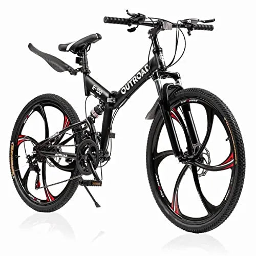 26-Inch Folding Mountain Bike, 21-Speed Dual Suspension