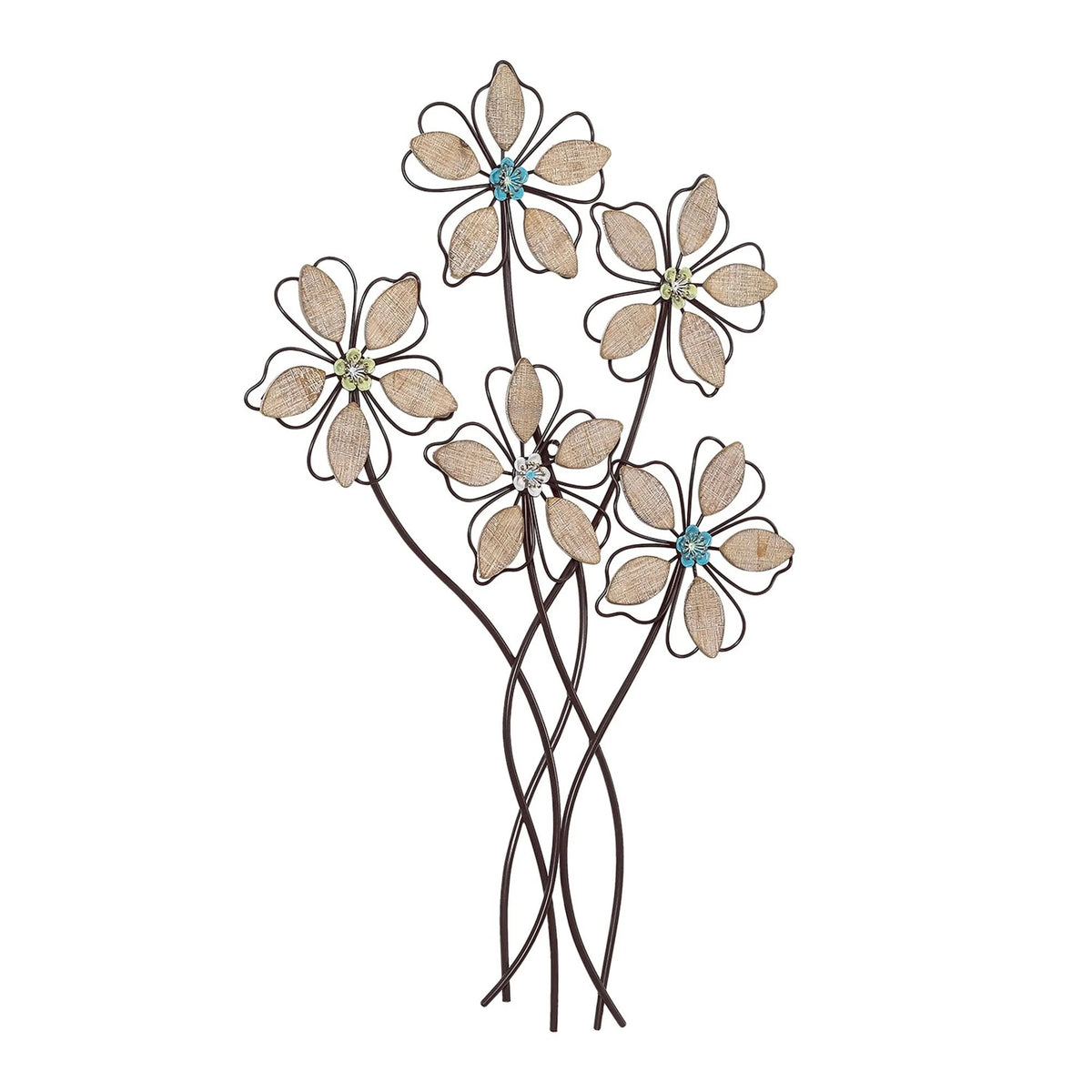 Metal Wall Decor With 5 Flowers, Iron, 19in L x 1.5in W x 30.75in H