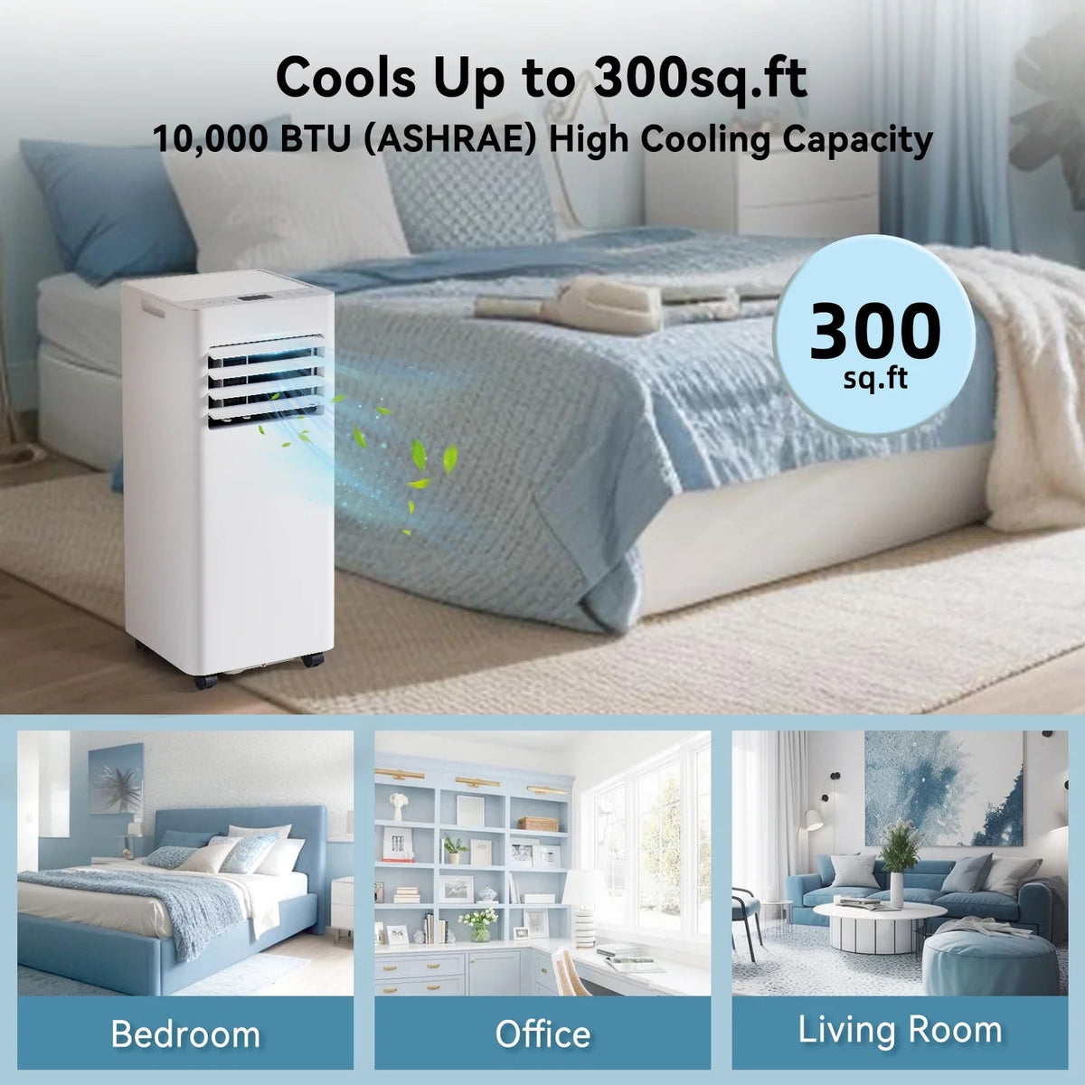 Bapipro Smart Portable Air Conditioner 10,000 BTU, WiFi, Remote, 4-in-1, 300 Sq Ft, 55dB