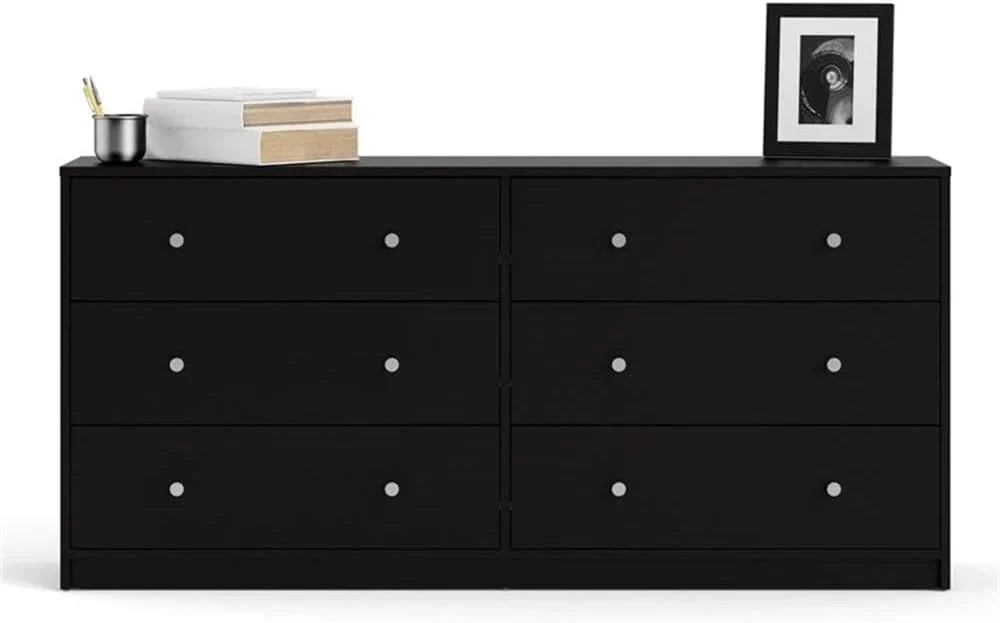 3-Piece Scandinavian Engineered Wood Bedroom Furniture Set With Black 6-Drawer Dresser, 3-Drawer Chest And Nightstand