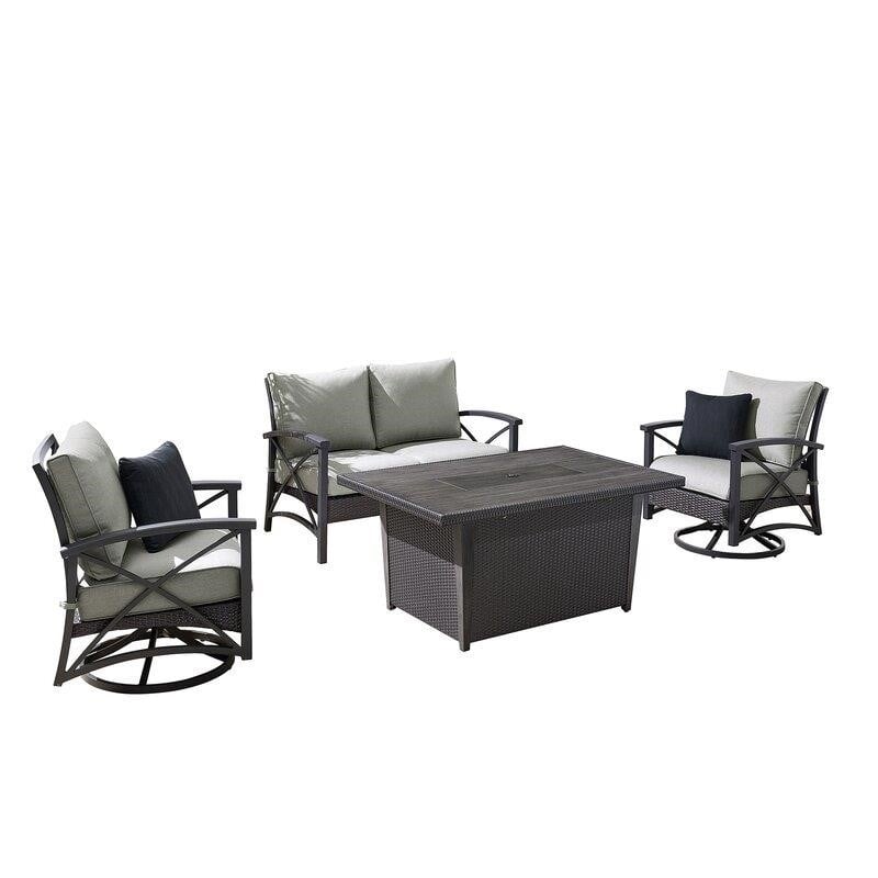 Martha Stewart Metal 4-Person Seating Group With Cushions And Propane Fire Pit - 15PKCR-LAK404-GR1GE