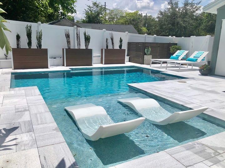 Aqua Chairs In-Pool Chaise Lounger, Classic White, 2-Pack, 66in D x 22in W x 24in H - Up To 9in Water Depth