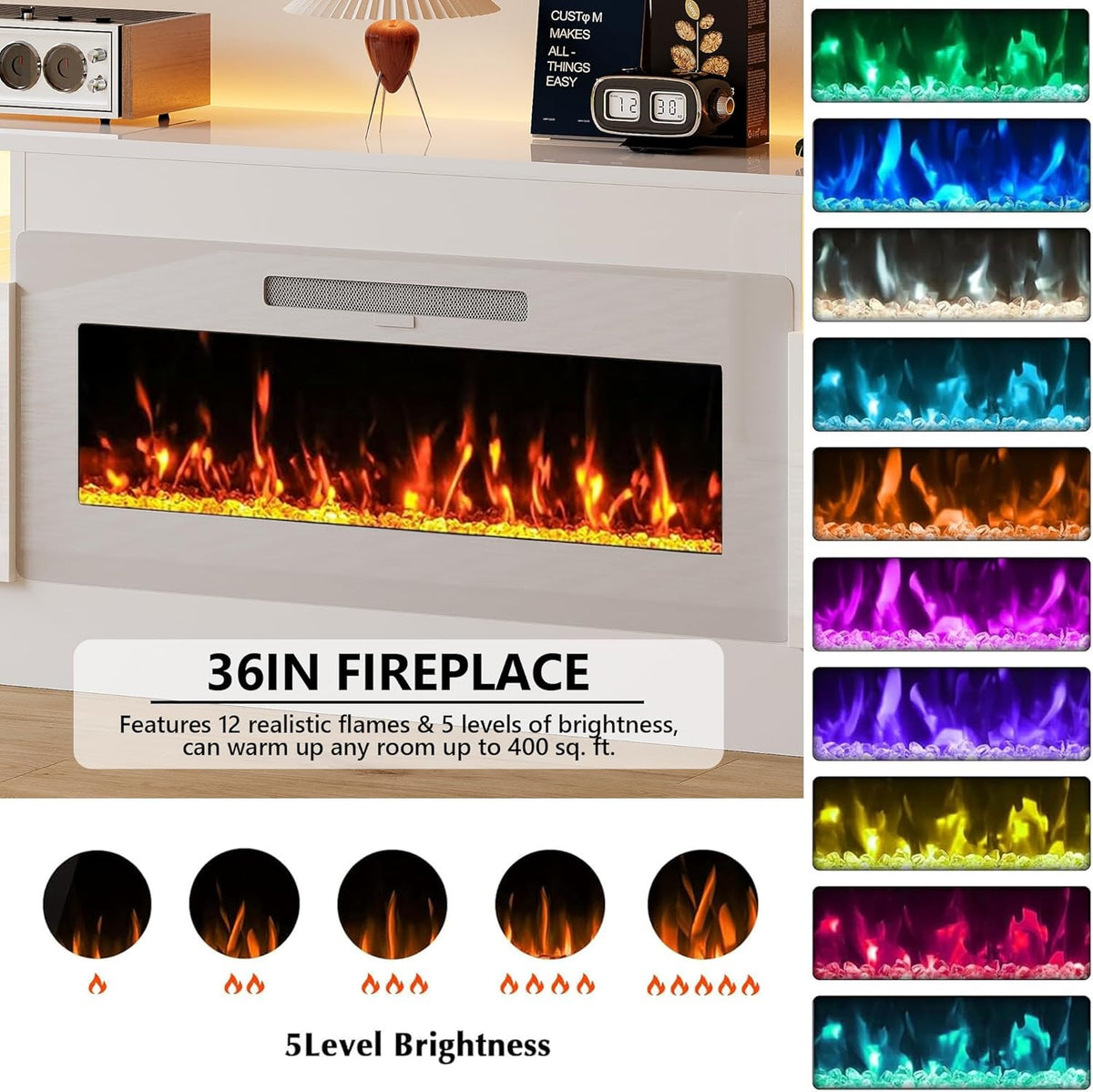 Fireplace TV Stand, 70 inch Media Console With 36 inch Electric Fireplace