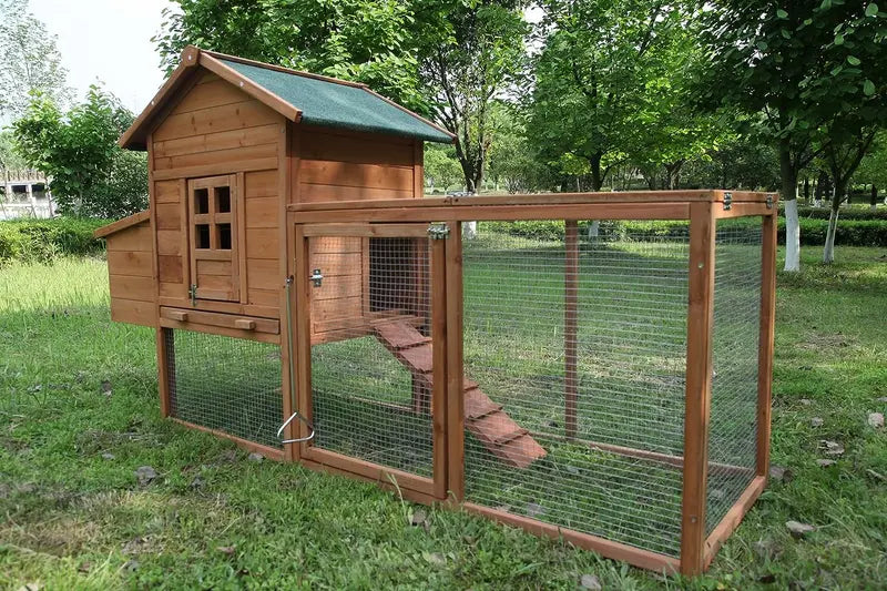 ECOLINEAR Outdoor Wooden Chicken Coop With Nest Box, 80.7in x 26in x 44.5in, Natural Wood