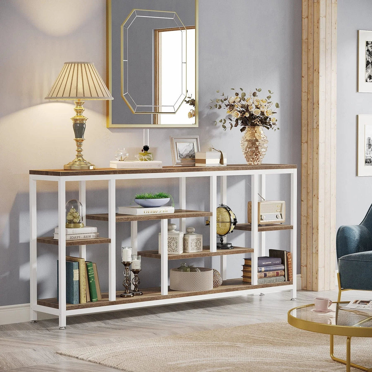 3-Tier Console Sofa Table With Storage, 70.9 Inch