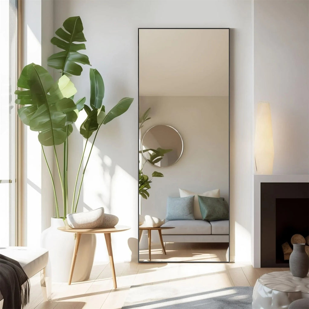 Full-Length Floor Mirror With Stand, Aluminum Alloy Frame - 71x30