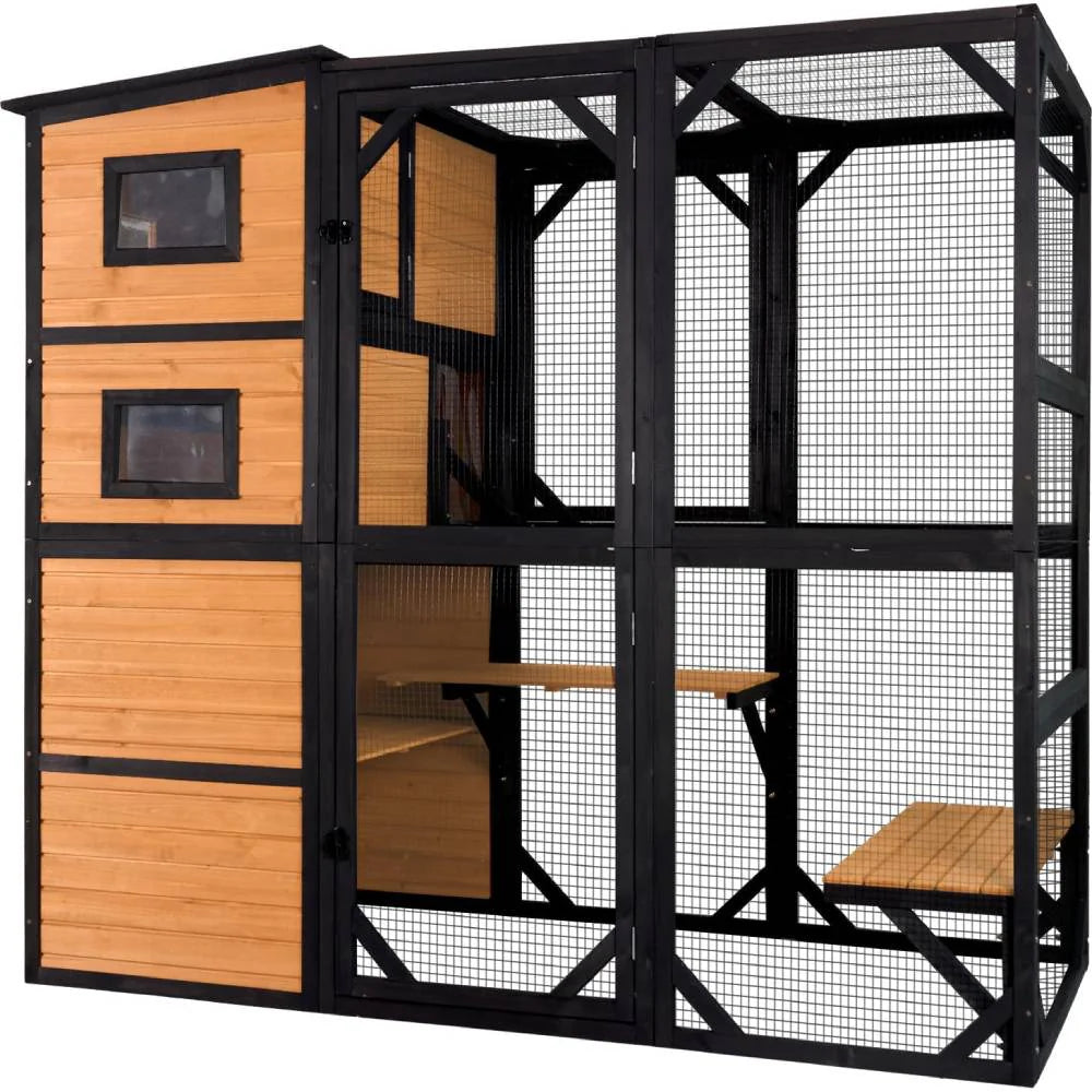 Aivituvin Large Cat Catio, 4 Tiers, Weatherproof Roof, 70in H x 77in L - AIR54