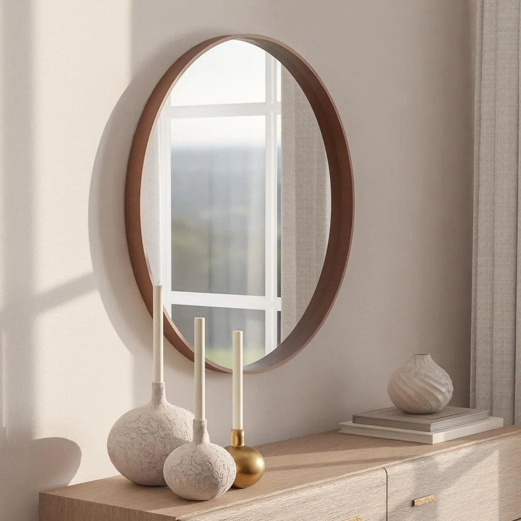 Classic Farmhouse Round Wooden Frame Wall Mirror - 24-inches, 28-inches, 32-inches