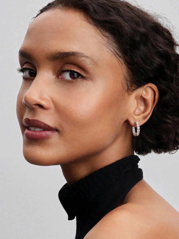 Sparkling Row Eternity Hoop Earrings