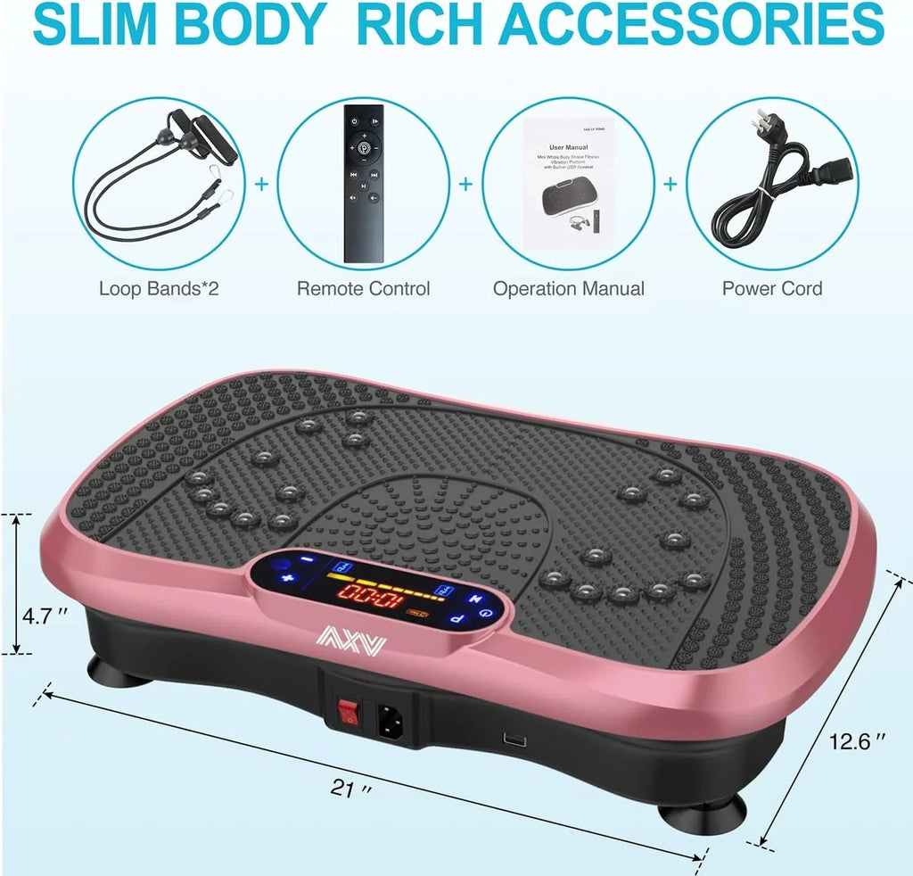 AXV Vibration Plate Fitness Platform, Gray, 2 Resistance Bands - Slim-Gray