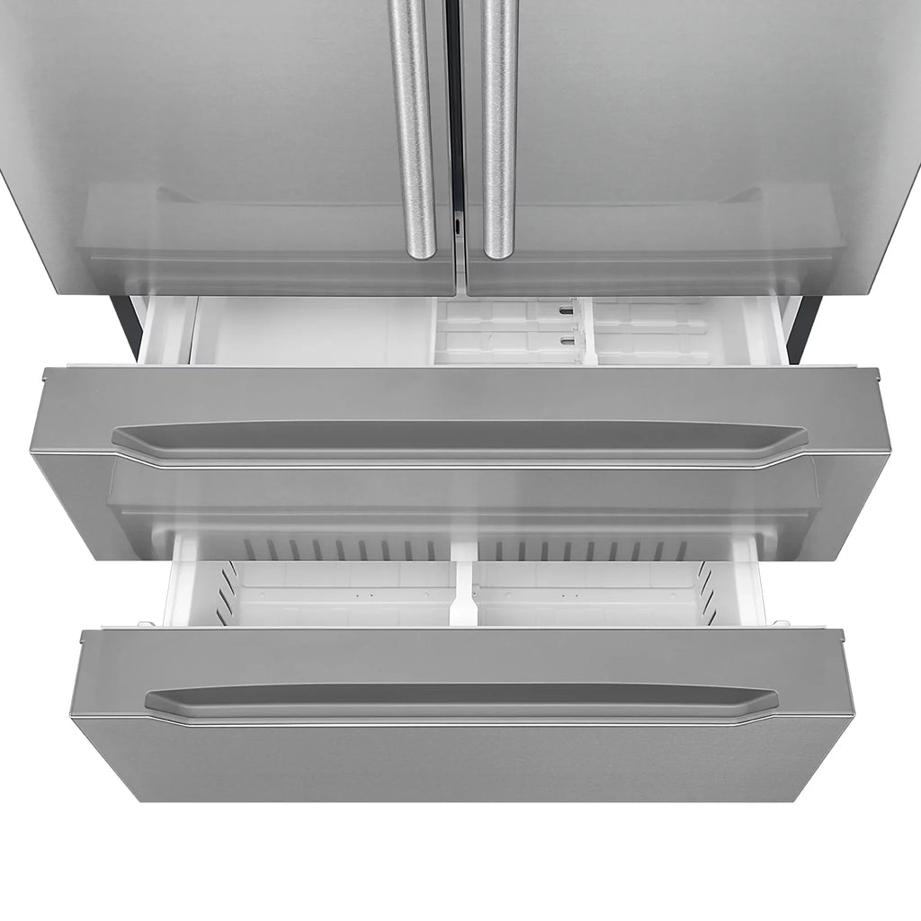 Cosmo 4-Piece Kitchen Appliance Package - 30 in Gas Range, Wall Mount Range Hood, 24 in Built-In Dishwasher, French Door Refrigerator
