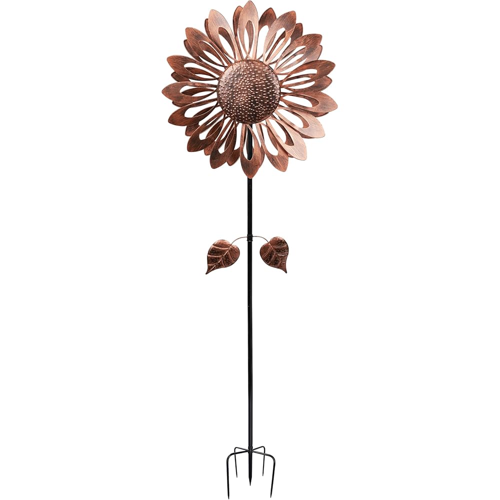 Alpine Corporation Sunflower Kinetic Wind Spinner Garden Stake, Bronze, 24in L x 10in W x 85in H - SLL2660BZ