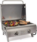 Chef's Style Tabletop Portable Propane Gas Grill, Stainless Steel, 2 Burners, 20,000 BTUs, 275 Square Inches