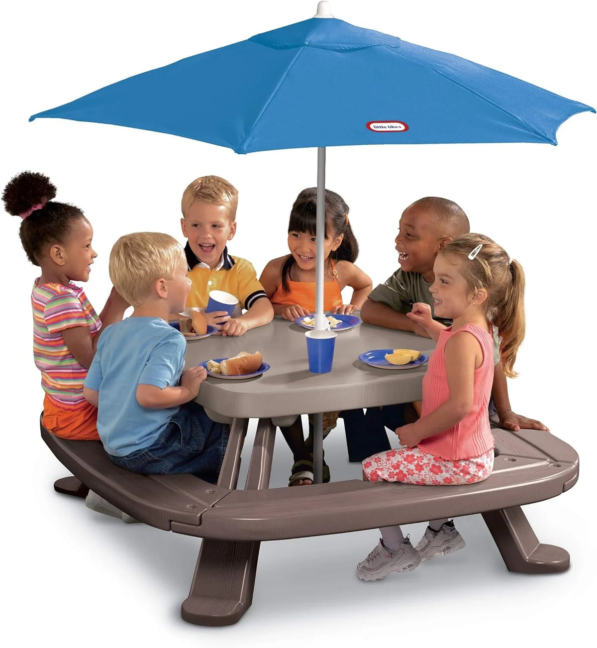 Little Tikes Endless Adventures Fold 'n Store Picnic Table With Market Umbrella, Brown - 632433M