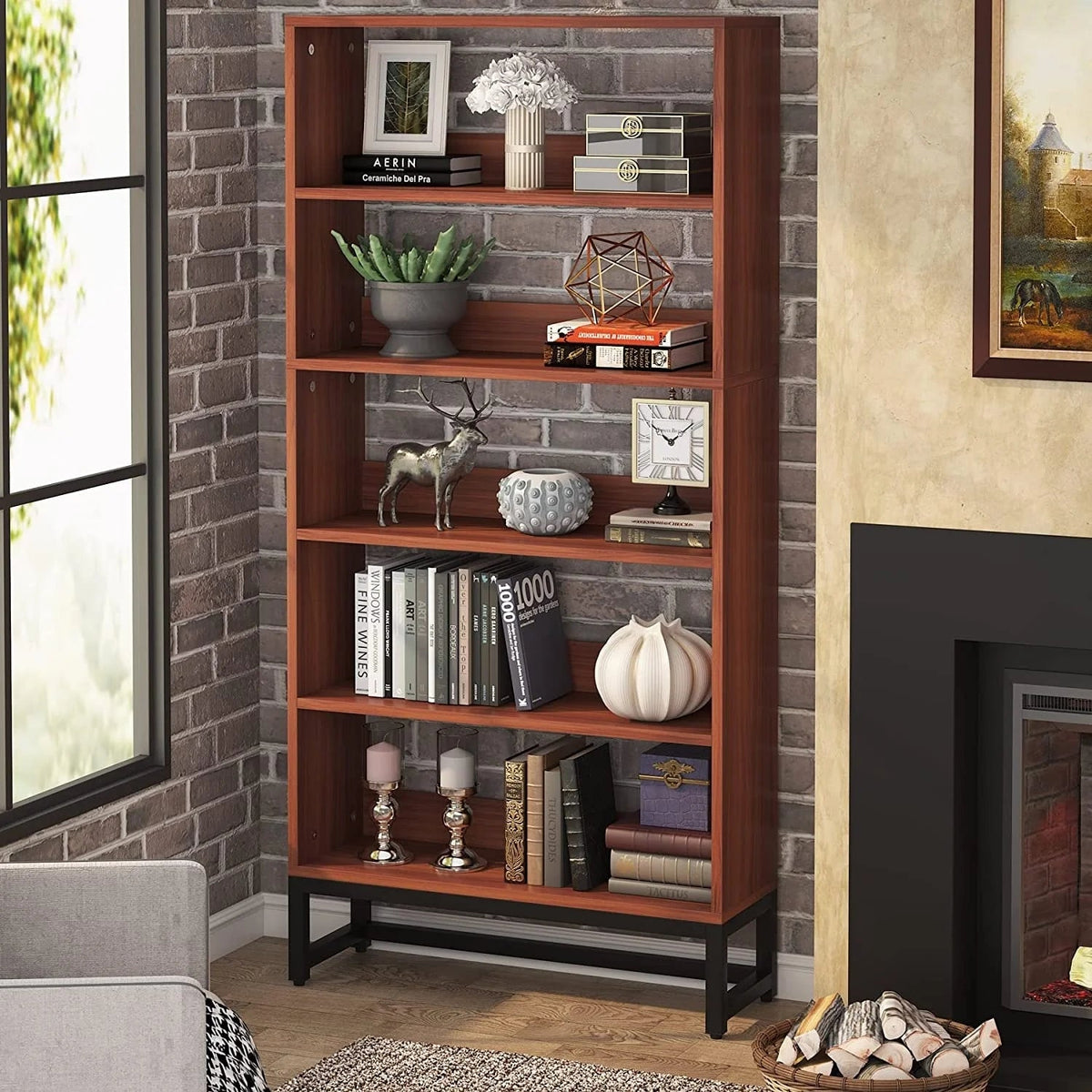 5-Tier Bookcase 31.5 Inch Wide x 11.81 Inch Deep x 70.87 Inch Tall - Sandalwood, Walnut, White, Black