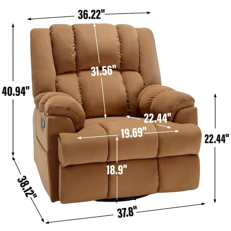 Lazy Boy Oversized Fabric Swivel Rocking Manual Recliner Chair, 37.8L*38.2W*41H, 155 Degrees